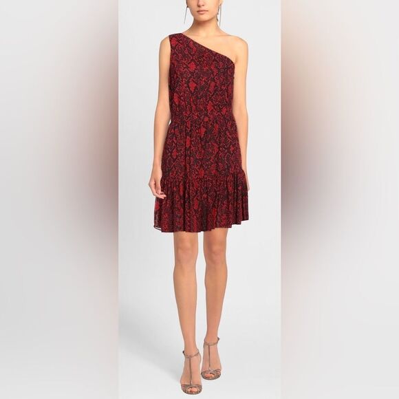 MICHAEL Michael Kors Chic One-Shoulder Red leopard print Dress, US0 - Picture 1 of 10